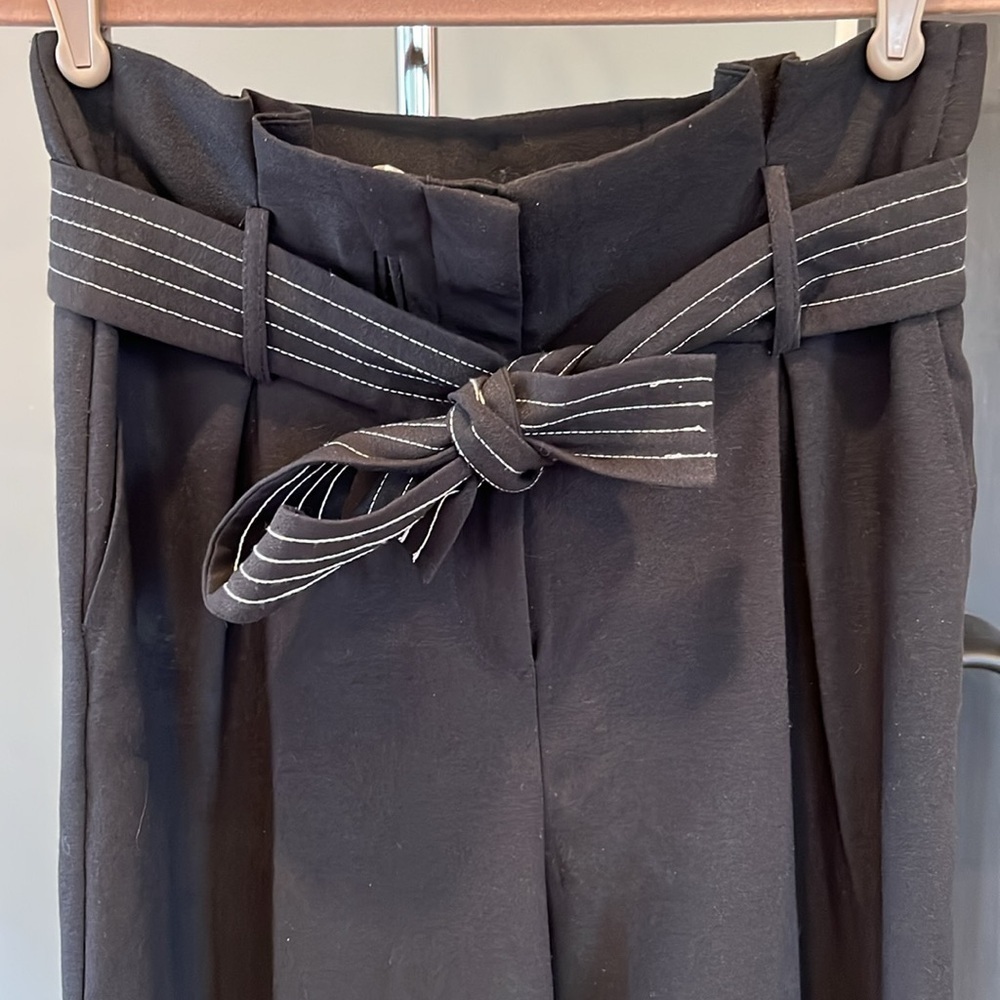 🇪🇸🐠TopShop Trousers Wide leg Size 6 Black Tie Waist Dark Academia Pants - Picture 4 of 10